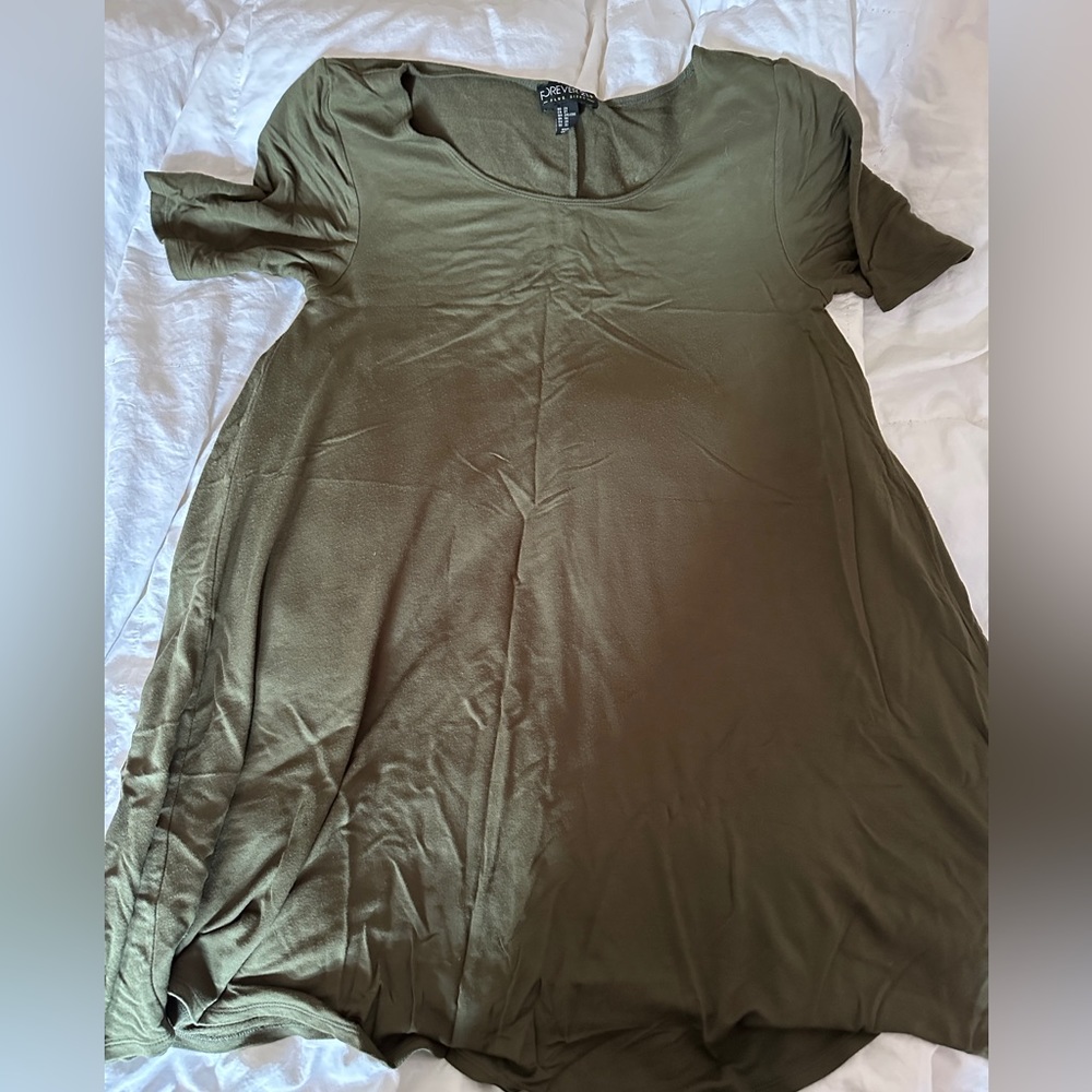 Olive Green Short Sleeve Forever 21+ Skater Dress 2x